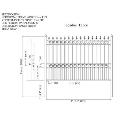 Aleko 8' x 5' Iron Steel Driveway Fence, London   553487074
